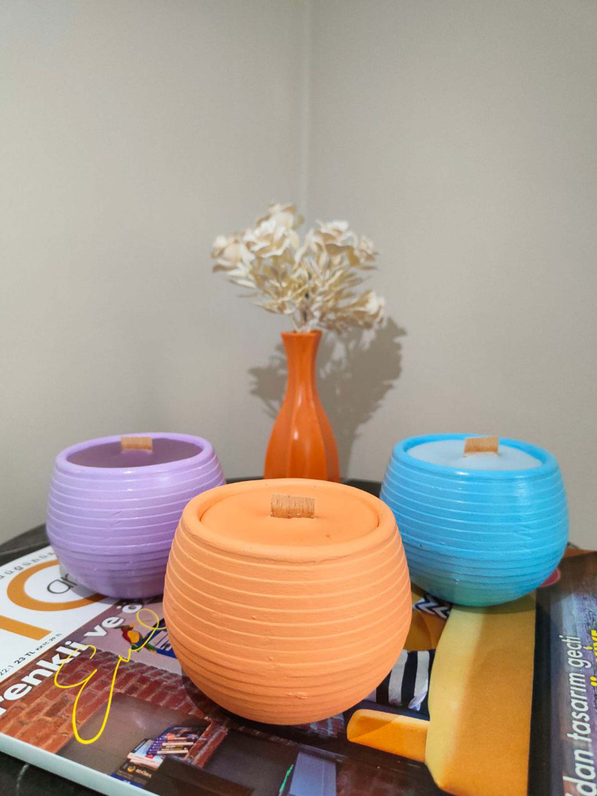 Üçlü Set 0 Soya wax Dekoratif Mum Renkli