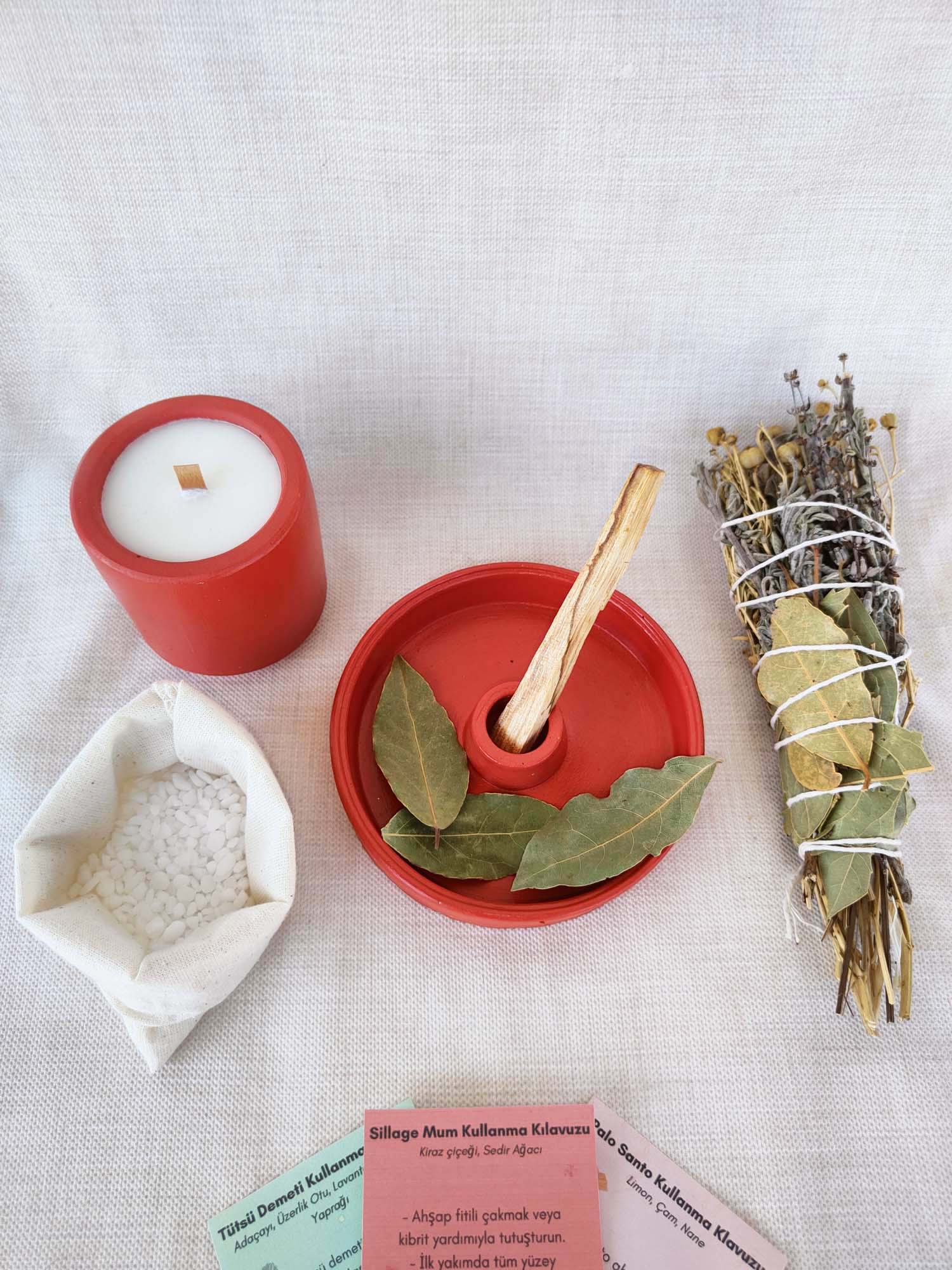 Arınma Tütsülük Set Vegan Kiraz Çiçeği Sedir Kokulu Soya Mumu Palo Santo Adaçayı Lavanta Tütsü Seti