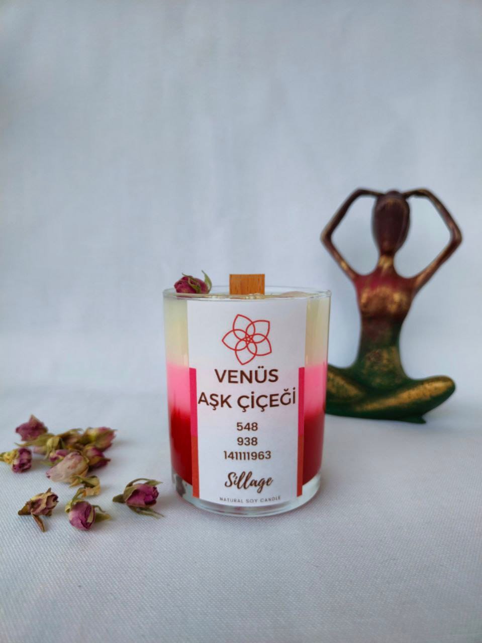 Venüs Aşk Çiçeği Mumu Pembe Kuvars Taşı Aşk Enerji Kokuları 0 Soya wax Meditasyon Ritüel Mumu