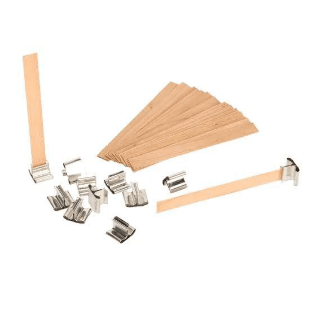 Ahşap Mum Fitili Metal Sehpalı Bambu 14x1,5 cm Mum Yapma Mum Yapımı Malzemesi 10'lu