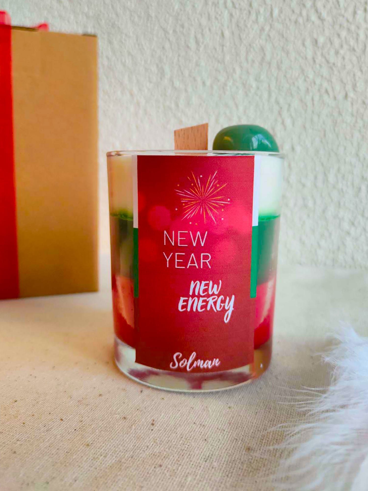 New Year New Energy Aventurin Taşlı Yılbaşı Hediyesi Şans Mumu Yeniyıl Hediyelik Kokulu Soya Mum Kurumsal Hediyelik