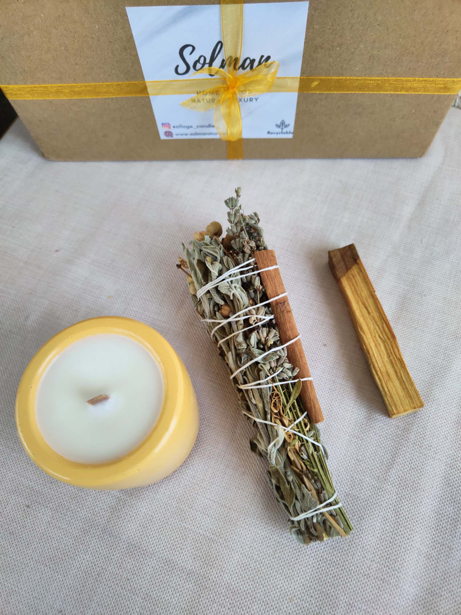 Tütsü Seti Sandal Ağacı & Ylang Ylang Kokulu Soya Mum Palo Santo Ağaç Tütsü Adaçayı Lavanta Üzerlik Tütsüsü Set