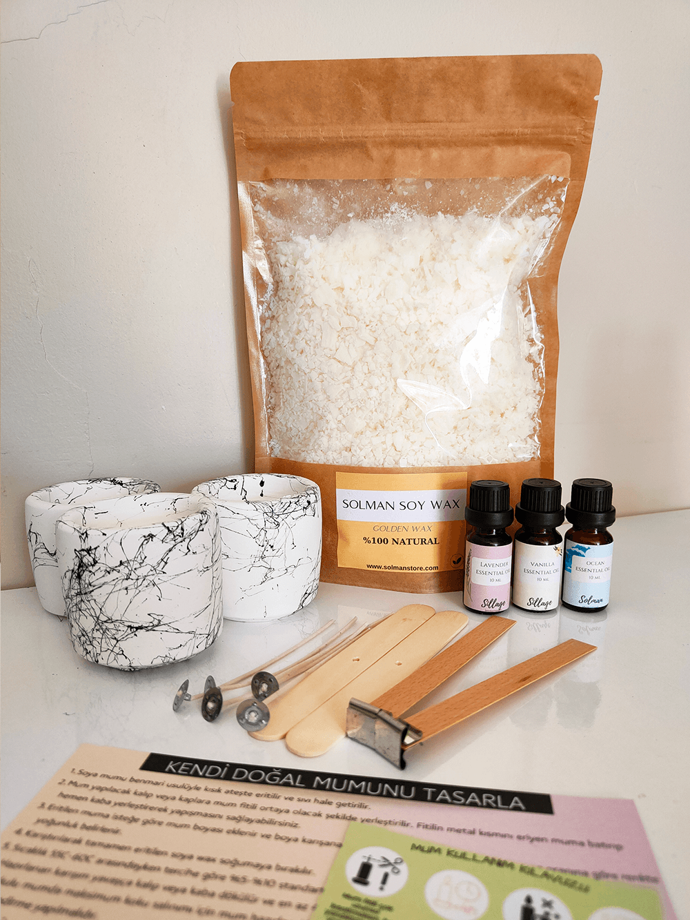 Mum Yapma Seti 0 Natürel Soya Wax Aromaterapi Doğal Mum Yapımı 500gr Mum Yapma Başlangıç Seti Malzemeleri görsel 1