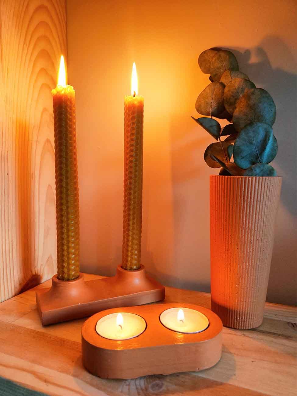 Dekoratif Nude Kahve Obje Vazo Tealight Mumluk Şamdanlık Bal mumu Beton Ev Dekorasyon Seti Hediye Seti