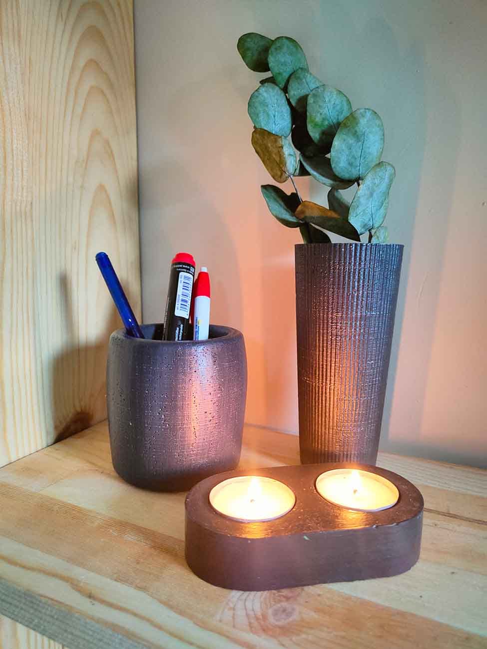 Dekoratif Antrasit Obje Vazo Tealight Mumluk Şamdanlık Bal mumu Beton Ev Dekorasyon Seti Hediye Seti