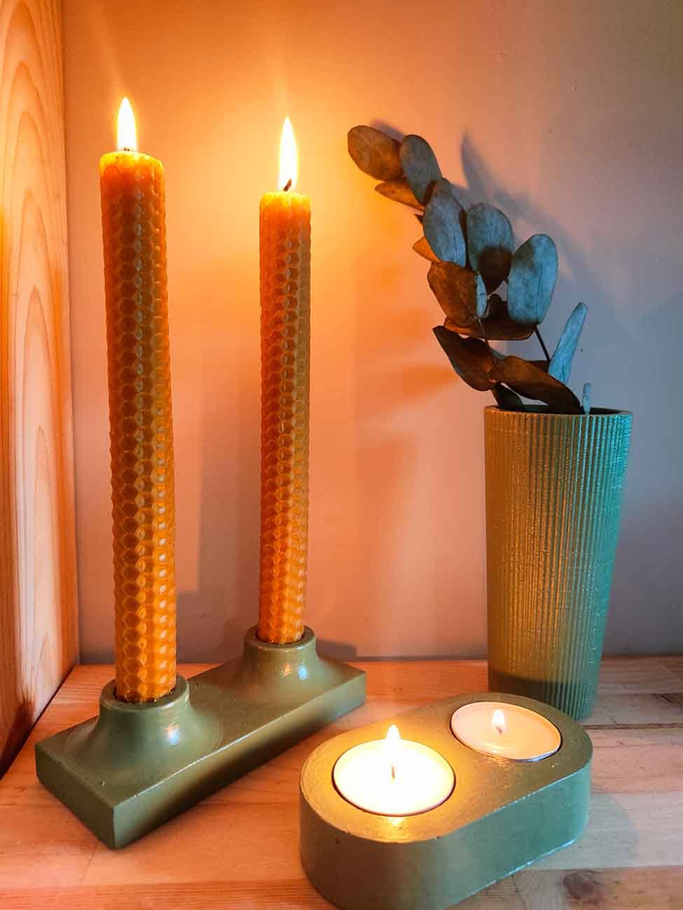Dekoratif Yaprak Yeşili Obje Vazo Tealight Mumluk Şamdanlık Bal mumu Beton Ev Dekorasyon Seti Hediye Seti