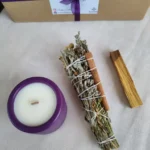 Tütsü ve Mum Set 3'lü Lavanta Kokulu Soya Mum Palo Santo Ağaç Tütsü Adaçayı Lavanta Üzerlik Tütsüsü